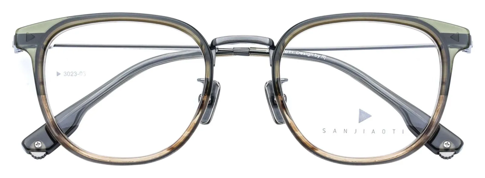 ALOOOOHA SANJIAOTI 3023 3023 Brown Green / Brown Stripe / Gloss Brushed Gunmetal optical frame, Mix, Adult, Adjustable, product image 1